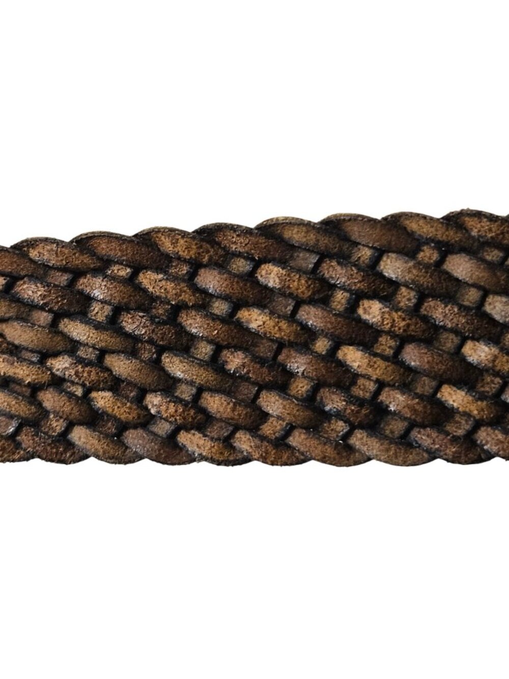 Talbots Braided Woven Belt Womens L Black Leather No Holes Loop Ring Buckle Boho - Picture 7 of 8